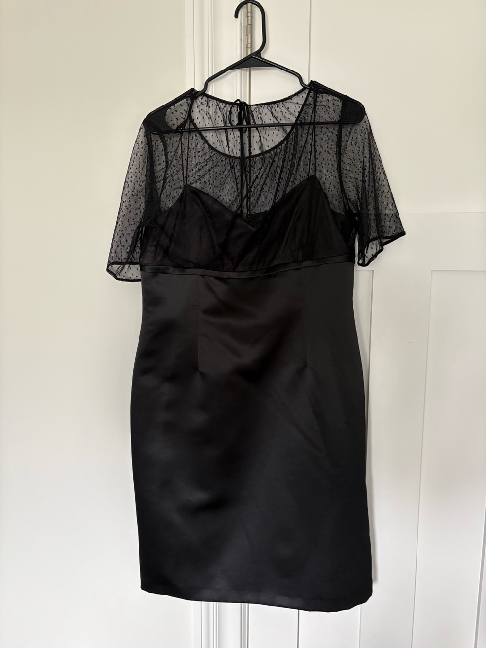 Tahari Black Sheath Wedding Dress with Sheer Polka-Dot Overlay